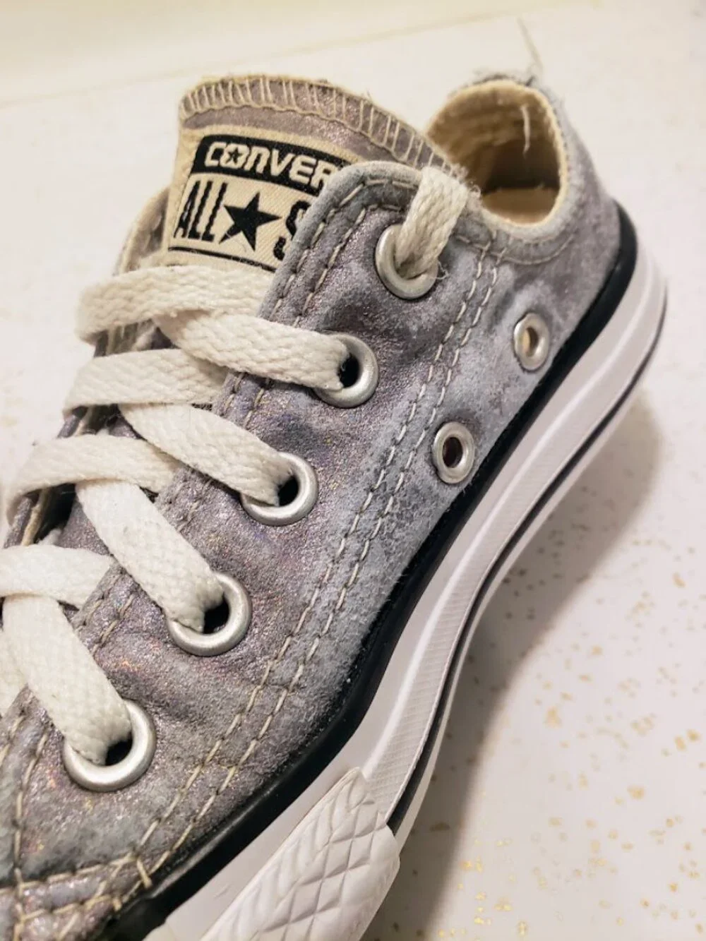 Converse Chuck Taylor All Star Distressed Grey Metallic Sneakers Kids Size 11